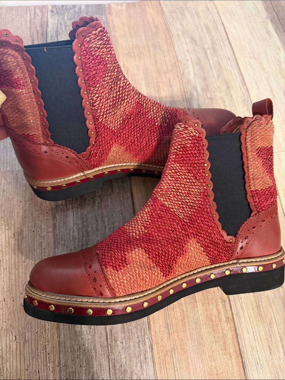 Free People Atlas Woven Chelsea Boots with Studded Sole NEW 7